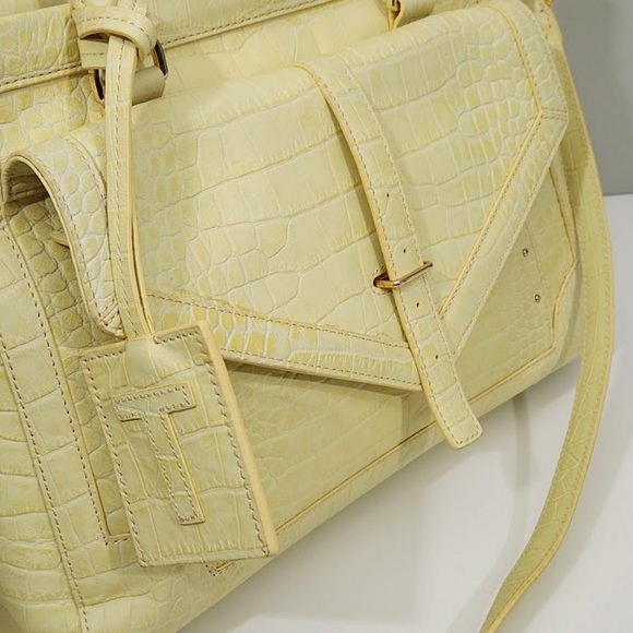 TORY BURCH 797 LARGE TOP ZIP SATCHEL CROSSBODY BAG IN YELLOW CREME CROC - Picture 5 of 12